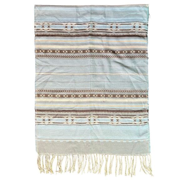 Powder Blue Southwestern Blanket Tassel Scarf 27x71” Big Cozy Scarf Stripes - Picture 12 of 14